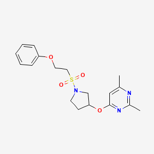 molecular formula C18H23N3O4S B2413784 2,4-Dimethyl-6-{[1-(2-phenoxyethanesulfonyl)pyrrolidin-3-yl]oxy}pyrimidine CAS No. 2097890-85-0