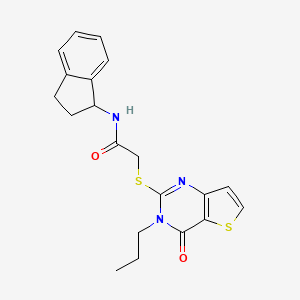 molecular formula C20H21N3O2S2 B2413801 N-(2,3-dihydro-1H-inden-1-yl)-2-({4-oxo-3-propyl-3H,4H-thieno[3,2-d]pyrimidin-2-yl}sulfanyl)acetamide CAS No. 1252860-54-0