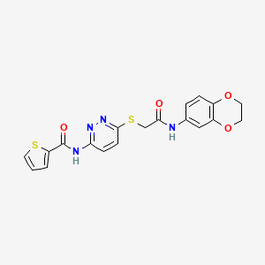 molecular formula C19H16N4O4S2 B2413842 N-(6-((2-((2,3-dihydrobenzo[b][1,4]dioxin-6-yl)amino)-2-oxoethyl)thio)pyridazin-3-yl)thiophene-2-carboxamide CAS No. 1021136-62-8