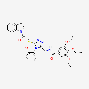 molecular formula C33H37N5O6S B2413919 N-[(5-{[2-(2,3-dihydro-1H-indol-1-yl)-2-oxoethyl]sulfanyl}-4-(2-methoxyphenyl)-4H-1,2,4-triazol-3-yl)methyl]-3,4,5-triethoxybenzamide CAS No. 309969-30-0