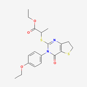 molecular formula C19H22N2O4S2 B2413922 ethyl 2-{[3-(4-ethoxyphenyl)-4-oxo-3H,4H,6H,7H-thieno[3,2-d]pyrimidin-2-yl]sulfanyl}propanoate CAS No. 362501-86-8