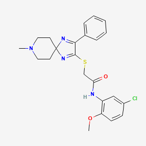 molecular formula C23H25ClN4O2S B2413975 N-(5-chloro-2-methoxyphenyl)-2-((8-methyl-3-phenyl-1,4,8-triazaspiro[4.5]deca-1,3-dien-2-yl)thio)acetamide CAS No. 1189956-19-1