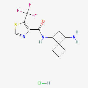molecular formula C12H15ClF3N3OS B2413985 N-(1-Aminospiro[3.3]heptan-3-yl)-5-(trifluoromethyl)-1,3-thiazole-4-carboxamide;hydrochloride CAS No. 2418680-42-7