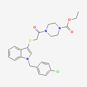molecular formula C24H26ClN3O3S B2414041 Ethyl 4-[2-[1-[(4-chlorophenyl)methyl]indol-3-yl]sulfanylacetyl]piperazine-1-carboxylate CAS No. 450349-42-5