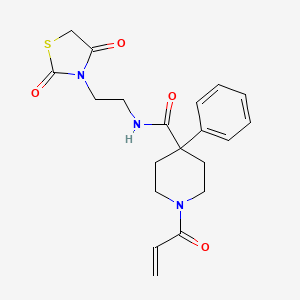 molecular formula C20H23N3O4S B2414043 N-[2-(2,4-Dioxo-1,3-thiazolidin-3-yl)ethyl]-4-phenyl-1-prop-2-enoylpiperidine-4-carboxamide CAS No. 2361825-67-2