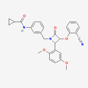 molecular formula C29H27N3O5 B2414193 N-(3-{[3-(2-cyanophenoxy)-2-(2,5-dimethoxyphenyl)-4-oxoazetidin-1-yl]methyl}phenyl)cyclopropanecarboxamide CAS No. 1223641-36-8