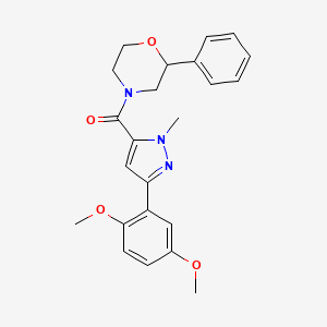 molecular formula C23H25N3O4 B2414250 (3-(2,5-dimethoxyphenyl)-1-methyl-1H-pyrazol-5-yl)(2-phenylmorpholino)methanone CAS No. 1396811-67-8