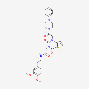 molecular formula C30H33N5O6S B2414268 N-(3,4-dimethoxyphenethyl)-2-(2,4-dioxo-1-(2-oxo-2-(4-phenylpiperazin-1-yl)ethyl)-1,2-dihydrothieno[3,2-d]pyrimidin-3(4H)-yl)acetamide CAS No. 865655-34-1