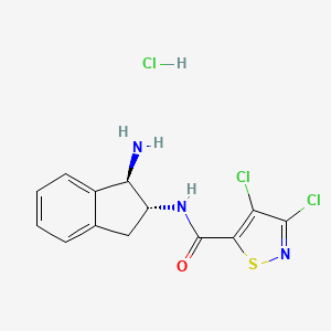 molecular formula C13H12Cl3N3OS B2414306 N-[(1R,2R)-1-Amino-2,3-dihydro-1H-inden-2-yl]-3,4-dichloro-1,2-thiazole-5-carboxamide;hydrochloride CAS No. 2418594-86-0