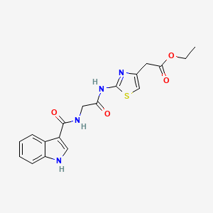 molecular formula C18H18N4O4S B2414434 ethyl 2-(2-(2-(1H-indole-3-carboxamido)acetamido)thiazol-4-yl)acetate CAS No. 1226428-77-8