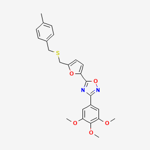 molecular formula C24H24N2O5S B2414451 5-(5-{[(4-Methylbenzyl)thio]methyl}-2-furyl)-3-(3,4,5-trimethoxyphenyl)-1,2,4-oxadiazole CAS No. 1114909-04-4