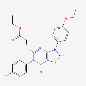 Ethyl 2-[[3-(4-ethoxyphenyl)-6-(4-fluorophenyl)-7-oxo-2-sulfanylidene-[1,3]thiazolo[4,5-d]pyrimidin-5-yl]sulfanyl]acetate