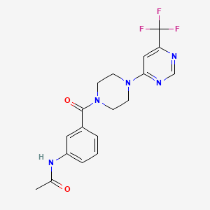 molecular formula C18H18F3N5O2 B2414567 N-(3-(4-(6-(trifluoromethyl)pyrimidin-4-yl)piperazine-1-carbonyl)phenyl)acetamide CAS No. 2034441-74-0