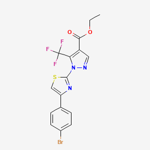 molecular formula C16H11BrF3N3O2S B2414614 ethyl 1-[4-(4-bromophenyl)-1,3-thiazol-2-yl]-5-(trifluoromethyl)-1H-pyrazole-4-carboxylate CAS No. 955976-70-2