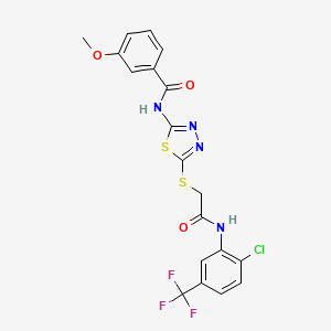 molecular formula C19H14ClF3N4O3S2 B2414619 N-(5-((2-((2-chloro-5-(trifluoromethyl)phenyl)amino)-2-oxoethyl)thio)-1,3,4-thiadiazol-2-yl)-3-methoxybenzamide CAS No. 392299-06-8