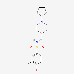 molecular formula C18H27FN2O2S B2414630 N-((1-cyclopentylpiperidin-4-yl)methyl)-4-fluoro-3-methylbenzenesulfonamide CAS No. 953143-91-4