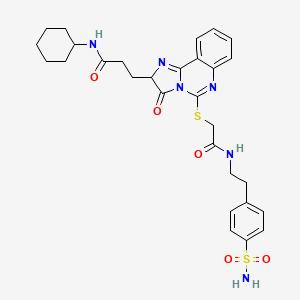 molecular formula C29H34N6O5S2 B2414654 N-cyclohexyl-3-{3-oxo-5-[({[2-(4-sulfamoylphenyl)ethyl]carbamoyl}methyl)sulfanyl]-2H,3H-imidazo[1,2-c]quinazolin-2-yl}propanamide CAS No. 1219426-71-7
