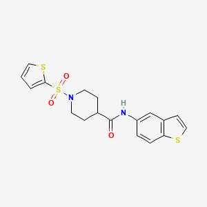 molecular formula C18H18N2O3S3 B2414667 N-(benzo[b]thiophen-5-yl)-1-(thiophen-2-ylsulfonyl)piperidine-4-carboxamide CAS No. 899958-91-9