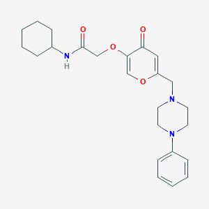 molecular formula C24H31N3O4 B2414672 N-cyclohexyl-2-({4-oxo-6-[(4-phenylpiperazin-1-yl)methyl]-4H-pyran-3-yl}oxy)acetamide CAS No. 898441-22-0