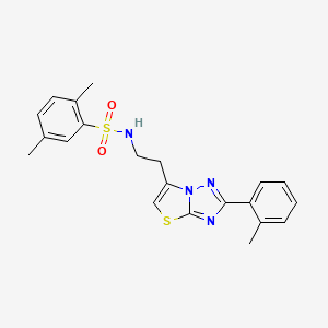 molecular formula C21H22N4O2S2 B2414726 2,5-dimethyl-N-(2-(2-(o-tolyl)thiazolo[3,2-b][1,2,4]triazol-6-yl)ethyl)benzenesulfonamide CAS No. 946306-24-7