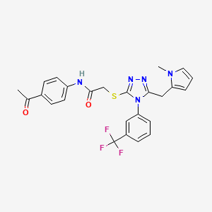 molecular formula C25H22F3N5O2S B2414731 N-(4-acetylphenyl)-2-((5-((1-methyl-1H-pyrrol-2-yl)methyl)-4-(3-(trifluoromethyl)phenyl)-4H-1,2,4-triazol-3-yl)thio)acetamide CAS No. 862827-93-8