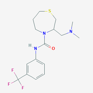 molecular formula C16H22F3N3OS B2414740 3-[(Dimethylamino)methyl]-N-[3-(trifluoromethyl)phenyl]-1,4-thiazepane-4-carboxamide CAS No. 1428364-39-9