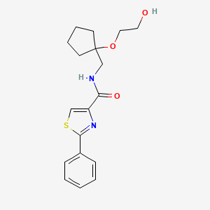 molecular formula C18H22N2O3S B2414776 N-((1-(2-hydroxyethoxy)cyclopentyl)methyl)-2-phenylthiazole-4-carboxamide CAS No. 2320608-45-3