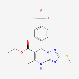molecular formula C17H17F3N4O2S B2414794 Ethyl 5-methyl-2-(methylthio)-7-(4-(trifluoromethyl)phenyl)-4,7-dihydro-[1,2,4]triazolo[1,5-a]pyrimidine-6-carboxylate CAS No. 909575-05-9