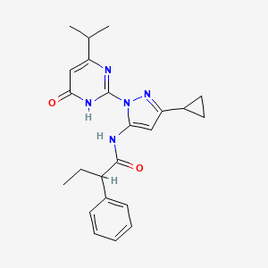 molecular formula C23H27N5O2 B2414825 N-(3-cyclopropyl-1-(4-isopropyl-6-oxo-1,6-dihydropyrimidin-2-yl)-1H-pyrazol-5-yl)-2-phenylbutanamide CAS No. 1207018-49-2
