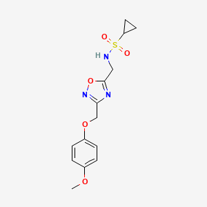 molecular formula C14H17N3O5S B2414834 N-((3-((4-methoxyphenoxy)methyl)-1,2,4-oxadiazol-5-yl)methyl)cyclopropanesulfonamide CAS No. 1251578-09-2