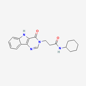 molecular formula C19H22N4O2 B2414860 N-cyclohexyl-3-{4-oxo-3H,4H,5H-pyrimido[5,4-b]indol-3-yl}propanamide CAS No. 1184998-40-0