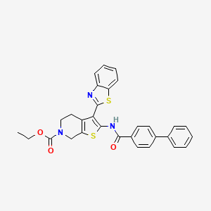 molecular formula C30H25N3O3S2 B2414919 ethyl 3-(1,3-benzothiazol-2-yl)-2-{[1,1'-biphenyl]-4-amido}-4H,5H,6H,7H-thieno[2,3-c]pyridine-6-carboxylate CAS No. 864927-24-2