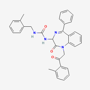 molecular formula C33H30N4O3 B2414949 N-(2,5-diaza-2-(2-(2-methylphenyl)-2-oxoethyl)-3-oxo-6-phenylbicyclo[5.4.0]undeca-1(7),5,8,10-tetraen-4-yl)(((2-methylphenyl)methyl)amino)formamide CAS No. 1796904-84-1