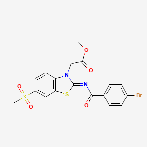 molecular formula C18H15BrN2O5S2 B2414994 methyl 2-[(2Z)-2-[(4-bromobenzoyl)imino]-6-methanesulfonyl-2,3-dihydro-1,3-benzothiazol-3-yl]acetate CAS No. 897734-23-5