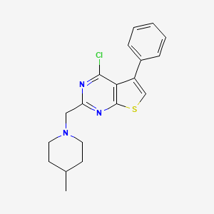 molecular formula C19H20ClN3S B2415035 4-Chloro-2-[(4-methylpiperidin-1-yl)methyl]-5-phenylthieno[2,3-d]pyrimidine CAS No. 852933-10-9