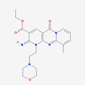 molecular formula C21H25N5O4 B241510 ethyl 6-imino-11-methyl-7-(2-morpholin-4-ylethyl)-2-oxo-1,7,9-triazatricyclo[8.4.0.03,8]tetradeca-3(8),4,9,11,13-pentaene-5-carboxylate 