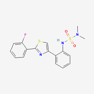 molecular formula C17H16FN3O2S2 B2415118 4-[2-(Dimethylsulfamoylamino)phenyl]-2-(2-fluorophenyl)-1,3-thiazole CAS No. 1705883-86-8