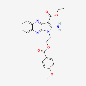 molecular formula C23H22N4O5 B2415135 ethyl 2-amino-1-(2-((4-methoxybenzoyl)oxy)ethyl)-1H-pyrrolo[2,3-b]quinoxaline-3-carboxylate CAS No. 378776-89-7