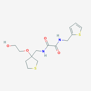 molecular formula C14H20N2O4S2 B2415224 N1-((3-(2-hydroxyethoxy)tetrahydrothiophen-3-yl)methyl)-N2-(thiophen-2-ylmethyl)oxalamide CAS No. 2320859-11-6