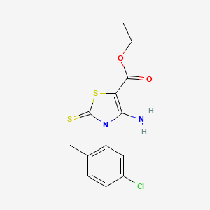 molecular formula C13H13ClN2O2S2 B2415355 Ethyl 4-amino-3-(5-chloro-2-methylphenyl)-2-thioxo-2,3-dihydrothiazole-5-carboxylate CAS No. 689772-39-2