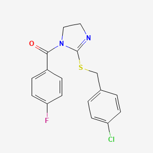 molecular formula C17H14ClFN2OS B2415362 2-{[(4-chlorophenyl)methyl]sulfanyl}-1-(4-fluorobenzoyl)-4,5-dihydro-1H-imidazole CAS No. 851801-71-3