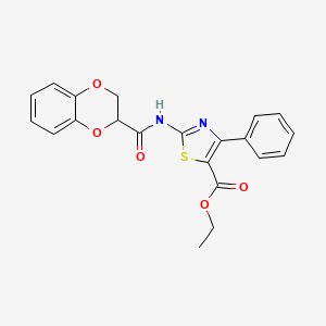 molecular formula C21H18N2O5S B2415369 Ethyl 2-(2,3-dihydrobenzo[b][1,4]dioxine-2-carboxamido)-4-phenylthiazole-5-carboxylate CAS No. 681168-69-4