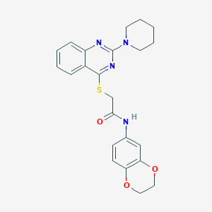 molecular formula C23H24N4O3S B2415501 N-(2,3-dihydro-1,4-benzodioxin-6-yl)-2-{[2-(piperidin-1-yl)quinazolin-4-yl]sulfanyl}acetamide CAS No. 1115309-46-0
