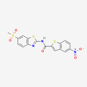 molecular formula C17H11N3O5S3 B2415508 N-(6-(methylsulfonyl)benzo[d]thiazol-2-yl)-5-nitrobenzo[b]thiophene-2-carboxamide CAS No. 477548-10-0