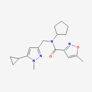 molecular formula C18H24N4O2 B2415509 N-cyclopentyl-N-((5-cyclopropyl-1-methyl-1H-pyrazol-3-yl)methyl)-5-methylisoxazole-3-carboxamide CAS No. 1788682-21-2