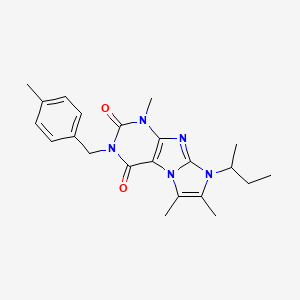 molecular formula C22H27N5O2 B2415516 1,6,7-Trimethyl-3-[(4-methylphenyl)methyl]-8-(methylpropyl)-1,3,5-trihydro-4-i midazolino[1,2-h]purine-2,4-dione CAS No. 919031-00-8