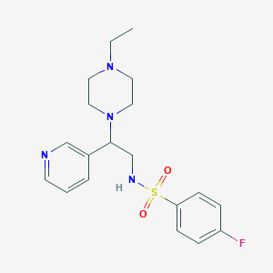 molecular formula C19H25FN4O2S B2415525 N-(2-(4-ethylpiperazin-1-yl)-2-(pyridin-3-yl)ethyl)-4-fluorobenzenesulfonamide CAS No. 863558-56-9