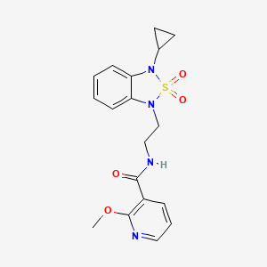 molecular formula C18H20N4O4S B2415526 N-[2-(3-cyclopropyl-2,2-dioxo-1,3-dihydro-2lambda6,1,3-benzothiadiazol-1-yl)ethyl]-2-methoxypyridine-3-carboxamide CAS No. 2097866-25-4