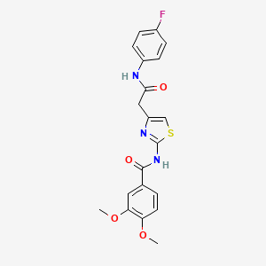 molecular formula C20H18FN3O4S B2415539 N-(4-(2-((4-fluorophenyl)amino)-2-oxoethyl)thiazol-2-yl)-3,4-dimethoxybenzamide CAS No. 921544-43-6