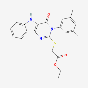 molecular formula C22H21N3O3S B2415604 ethyl 2-((3-(3,5-dimethylphenyl)-4-oxo-4,5-dihydro-3H-pyrimido[5,4-b]indol-2-yl)thio)acetate CAS No. 536706-06-6